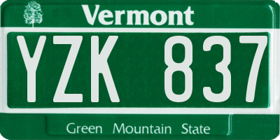VT license plate YZK837