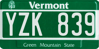 VT license plate YZK839