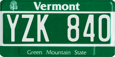 VT license plate YZK840