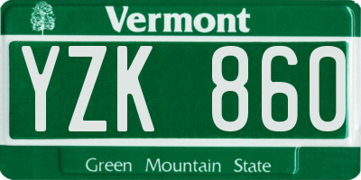 VT license plate YZK860
