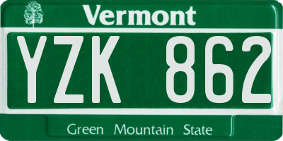 VT license plate YZK862