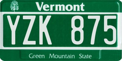 VT license plate YZK875