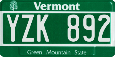 VT license plate YZK892