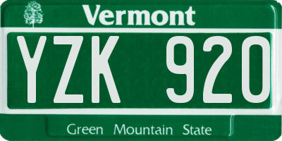 VT license plate YZK920