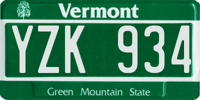 VT license plate YZK934