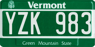 VT license plate YZK983