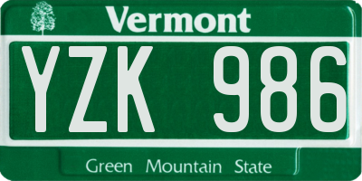 VT license plate YZK986