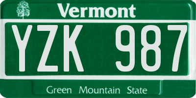 VT license plate YZK987