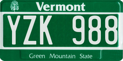 VT license plate YZK988