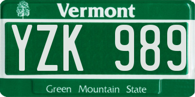 VT license plate YZK989