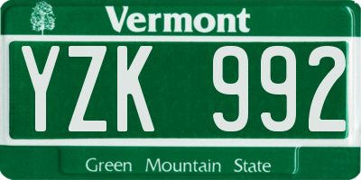 VT license plate YZK992