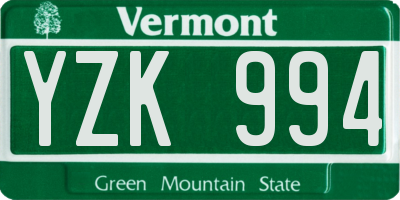 VT license plate YZK994