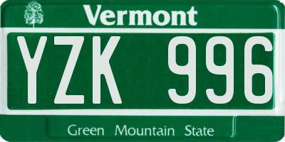 VT license plate YZK996