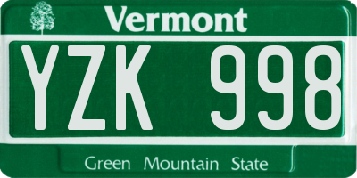 VT license plate YZK998