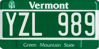 VT license plate YZL989