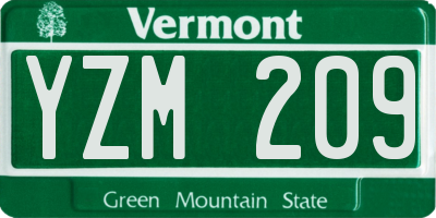 VT license plate YZM209