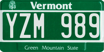 VT license plate YZM989
