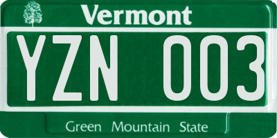 VT license plate YZN003