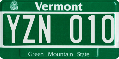 VT license plate YZN010