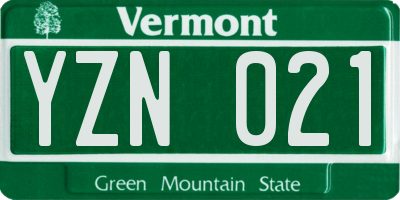 VT license plate YZN021