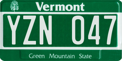 VT license plate YZN047