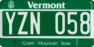 VT license plate YZN058