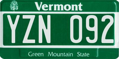 VT license plate YZN092