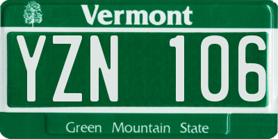 VT license plate YZN106