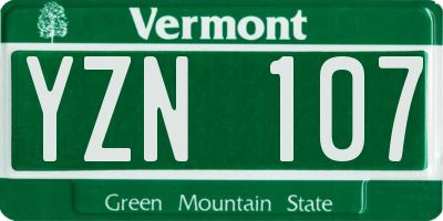 VT license plate YZN107