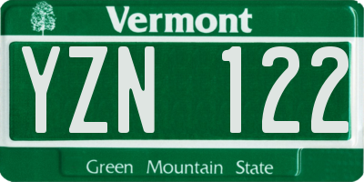 VT license plate YZN122