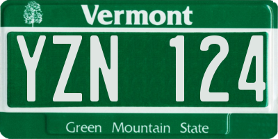 VT license plate YZN124