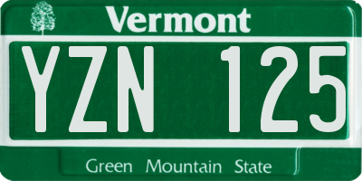 VT license plate YZN125