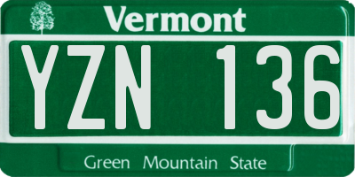 VT license plate YZN136