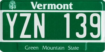 VT license plate YZN139