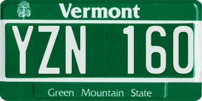 VT license plate YZN160