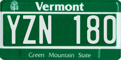 VT license plate YZN180