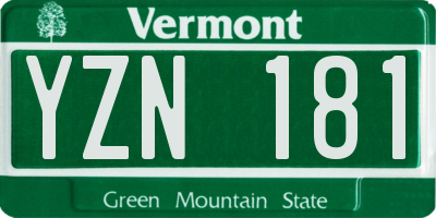 VT license plate YZN181