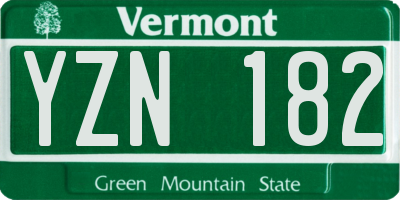 VT license plate YZN182