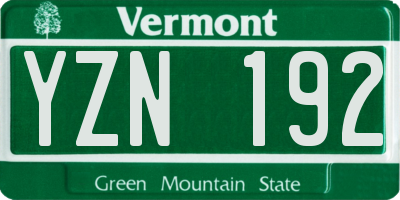 VT license plate YZN192