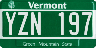 VT license plate YZN197