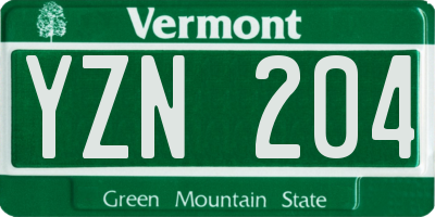 VT license plate YZN204