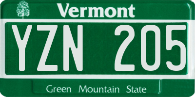 VT license plate YZN205