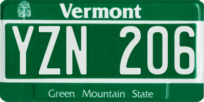 VT license plate YZN206