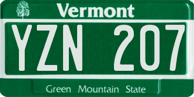 VT license plate YZN207