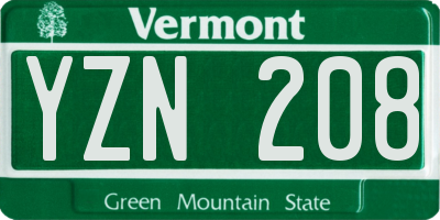VT license plate YZN208