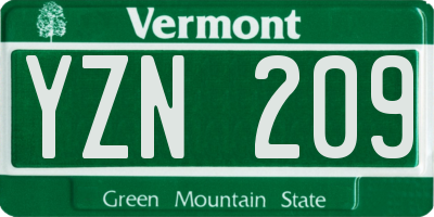 VT license plate YZN209