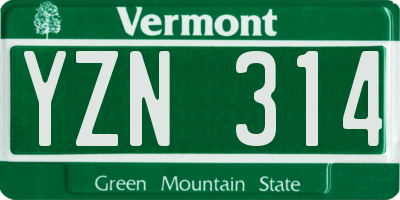 VT license plate YZN314
