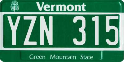 VT license plate YZN315