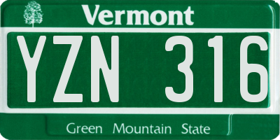 VT license plate YZN316