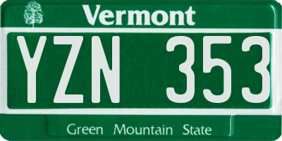 VT license plate YZN353